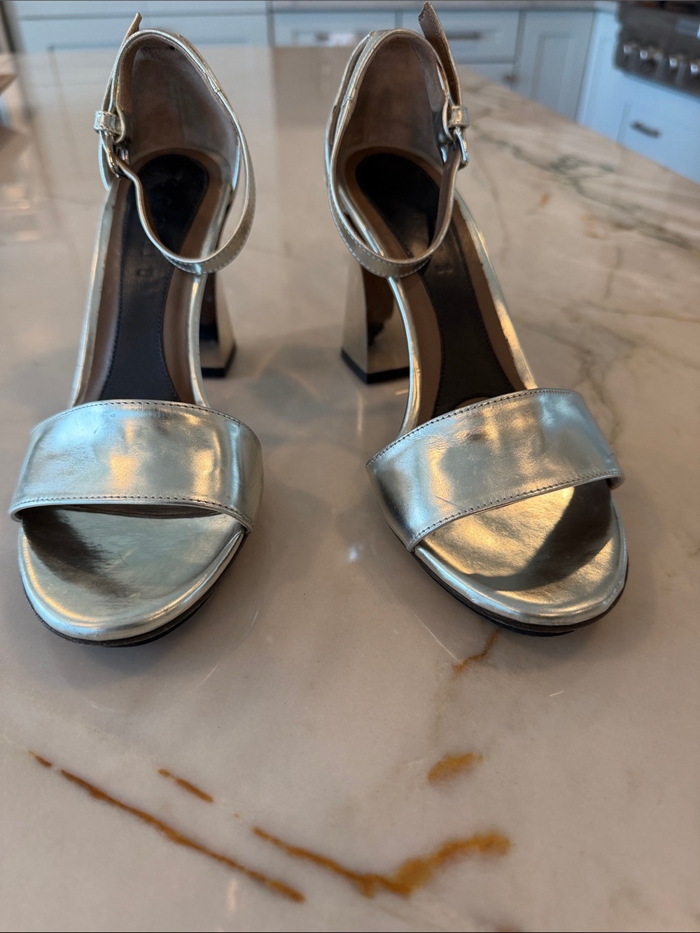 Marni Silver Metallic Block Heel Ankle-Strap Sandals